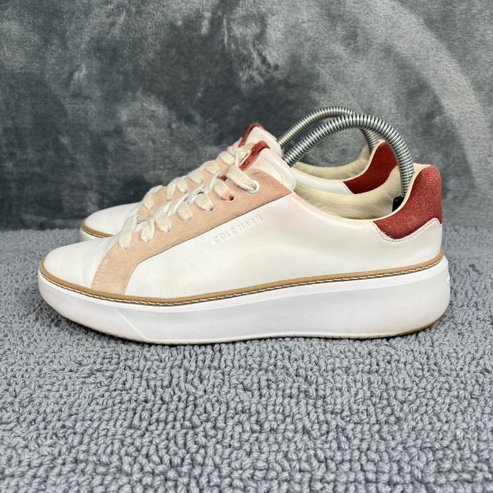 Cole Haan Grand Ambition Lace Up Sneaker White Peach Mahogany W28062 Womens 9B
